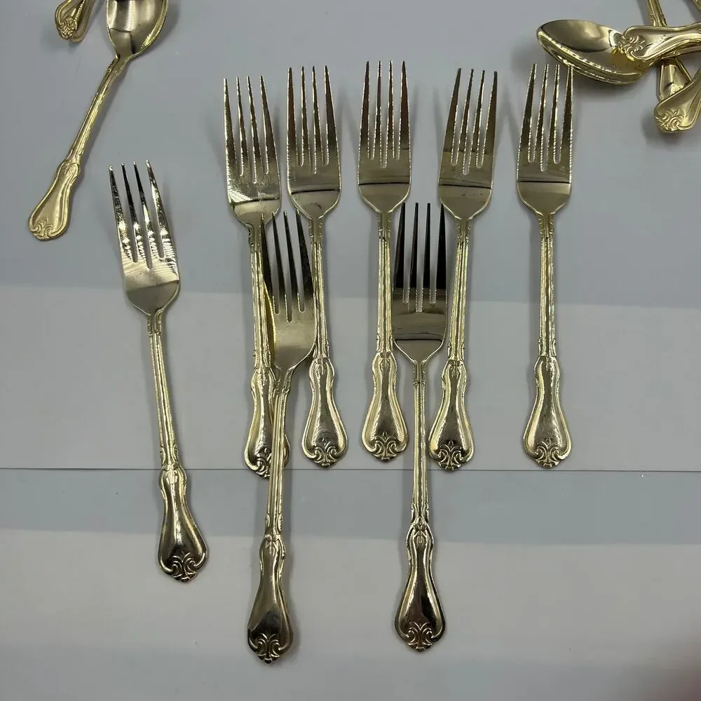 Vtg 45 Piece Alco Prescott Forge Regency Style Goldware Stainless Steel Flatware